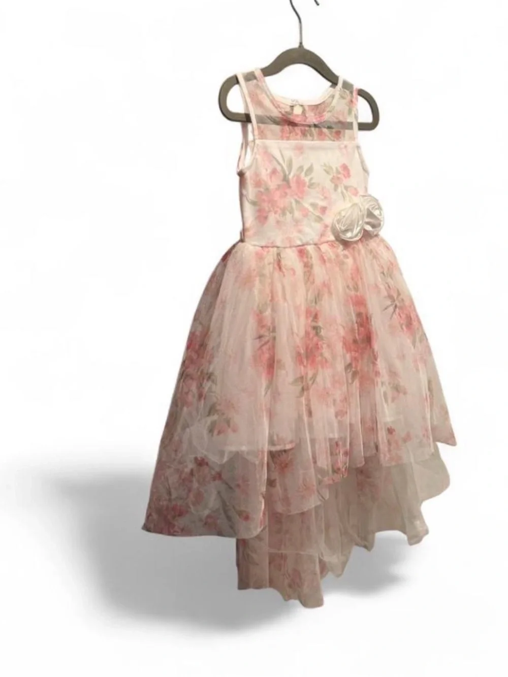 lilt Pink Floral Layered High-Low Party Dress with Rosette